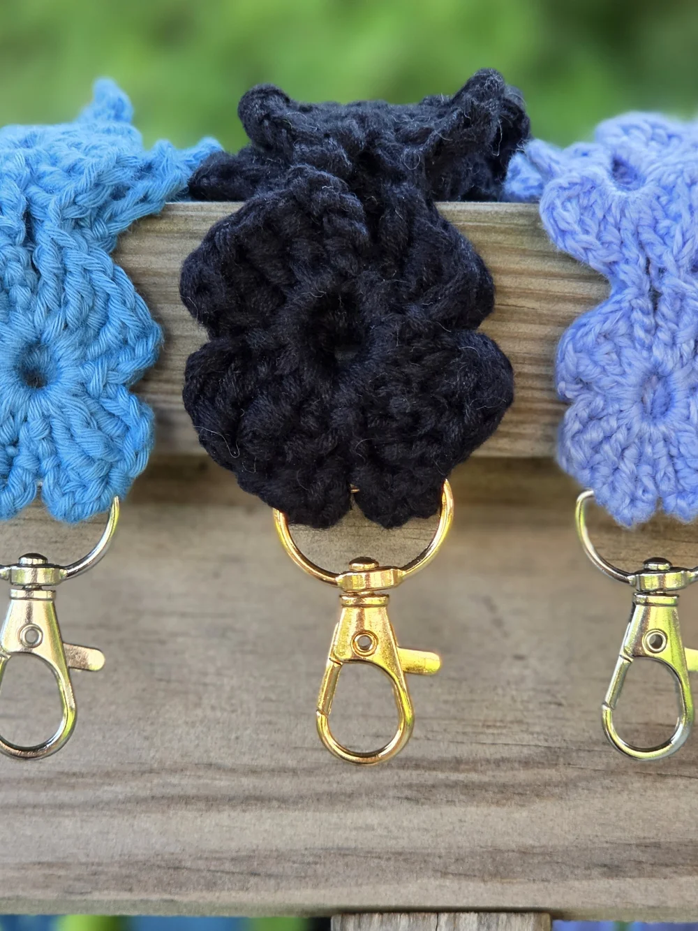Crocheted ID Lanyard Keychain Strap - flower chain - 100% cotton upcycled yarn